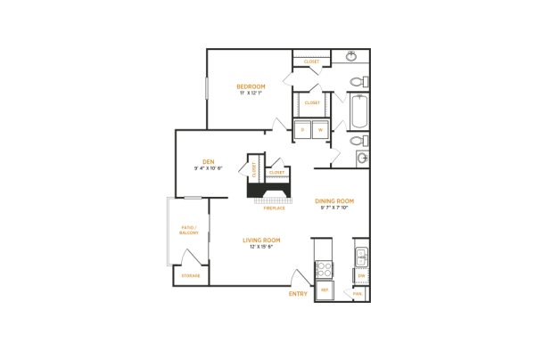 the floor plan for a two bedroom apartment at The  Kace