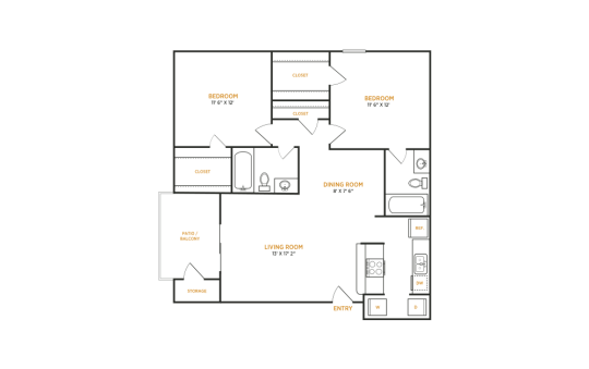 the floor plan for a two bedroom apartment at The  Kace