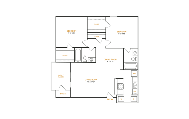 the floor plan for a two bedroom apartment at The  Kace