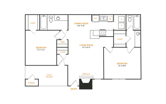 the floor plan for a two bedroom apartment at The  Kace