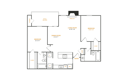 the floor plan for a two bedroom apartment at The  Kace