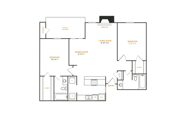 the floor plan for a two bedroom apartment at The  Kace