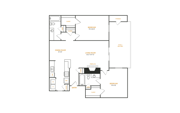 the floor plan for a two bedroom apartment at The  Kace